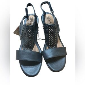 Eurosoft | Vania Black Leather Peeptoe Heels Sz 8.5